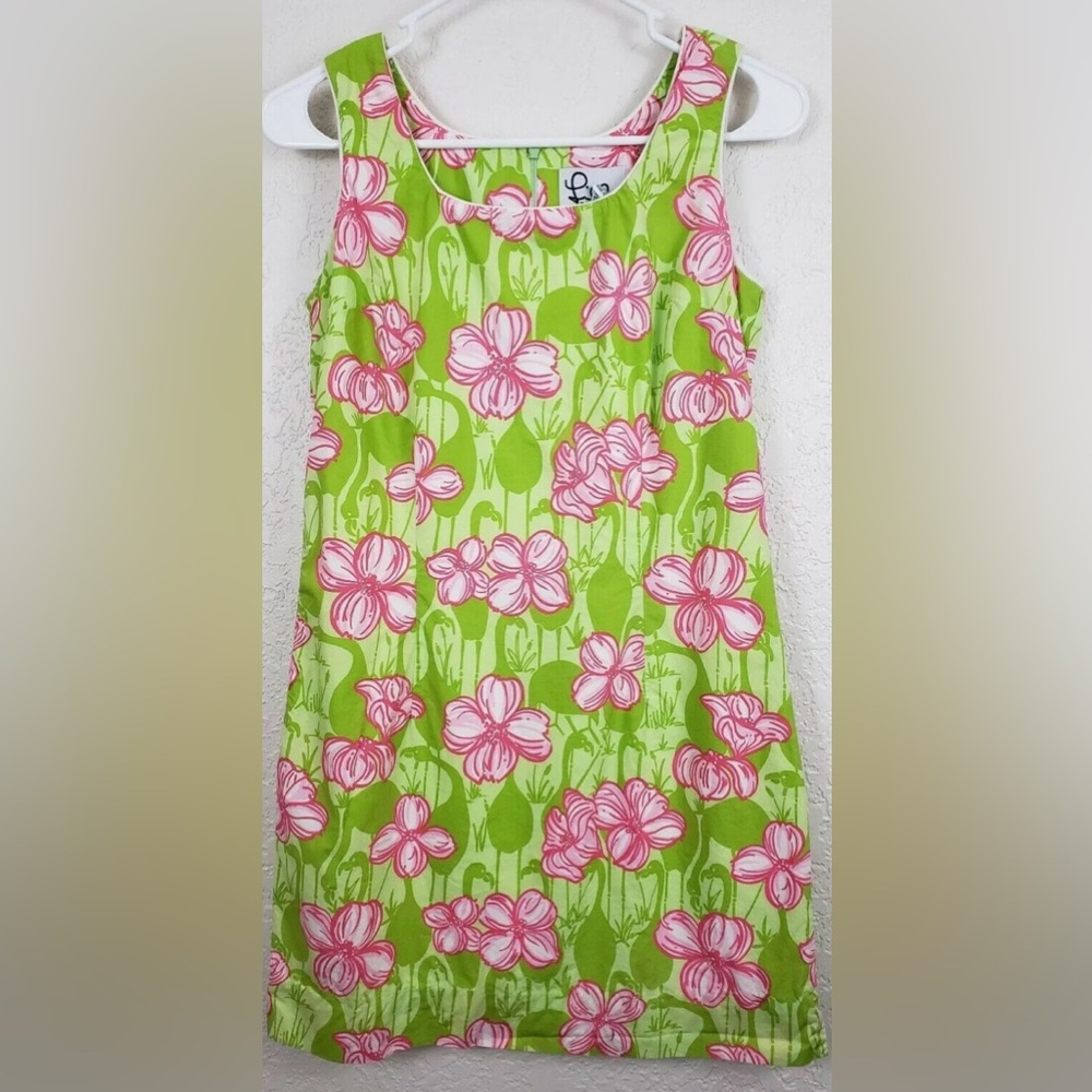 Lilly Pulitzer Lime Green Pink Floral Shift Dress